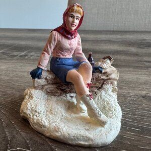 Vintage 1996 Coca Cola Christmas Town Square Collection Skaters Pause Figurine